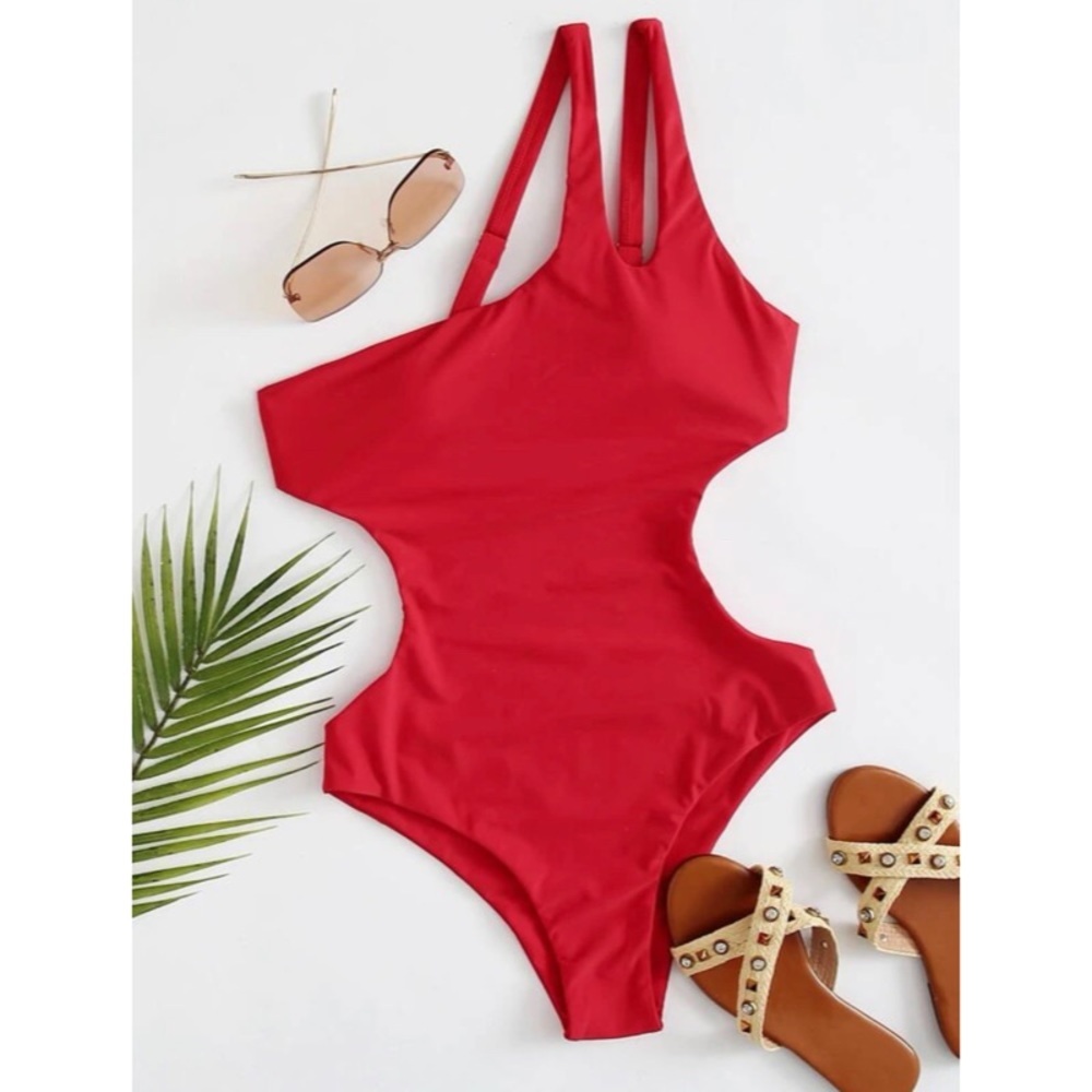 Red cutout swimsuit
